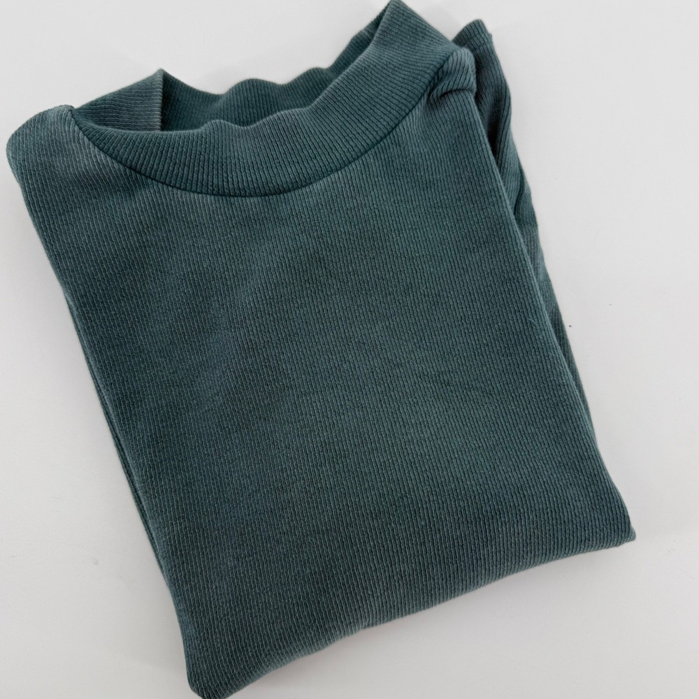 Me To We Essentials Teal Blue Ribbed Mock Neck Short‎ Sleeve Top Small